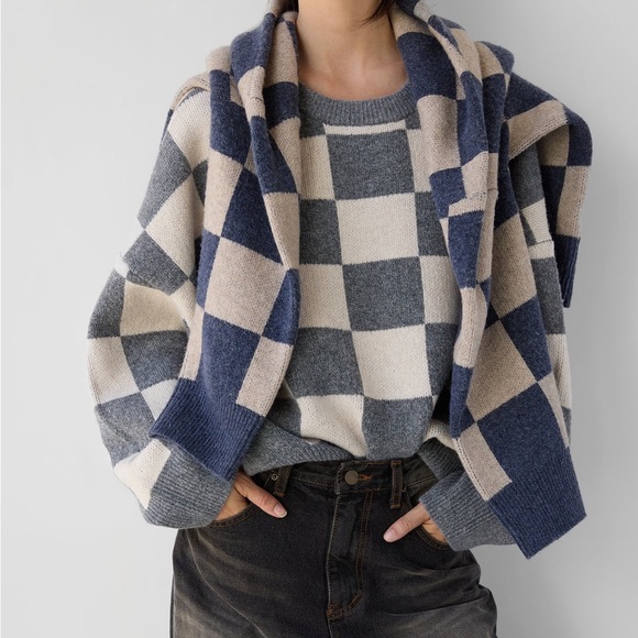 OAK + FORT Sweaters - OAK + FORT Checkered Crewneck Sweater